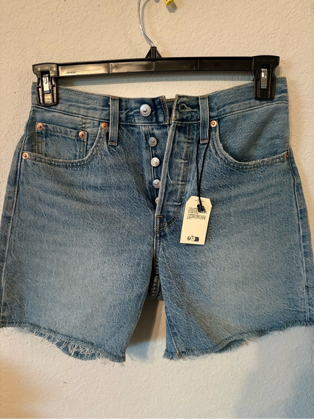Levi's Light Blue High-Rise Button-Fly Denim Shorts